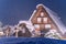 Snow falling on light Up Festival in winter at shirakawago Gifu Chubu Japan