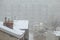 Snow falling on Philadelphia Rooftops