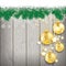 Snow Fir Twigs Wood Laths Golden Baubles