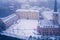 Snow and fog covered Grund, the old part of Luxembourg city