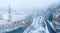 Snow and fog covered Grund, the old part of Luxembourg city panorama