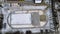 Snow football pitch. Football field top view in the winte