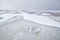 Snow on frozen North sea in Holland