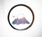 Snow Fujiyama mountain in simple minimalist style and enso zen circle on white background. Traditional Japanese ink wash