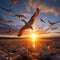 Snow Geese Symphony: Majestic Flight at Winter\\\'s Fiery Twilight