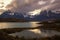 The snow and glacier covered mountain peaks of the remote Paine Massif in Torres del Paine National Park, Chile