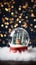 Snow globe with christmas decoration on the snow background. xmas backgrounding