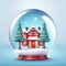 Snow globe with christmas village in snowfall.