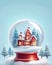 Snow globe with christmas village in snowfall.