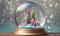 snow globe with colorful artificial christmas trees