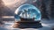 snow globe in the forest highly intricately detailed Small boat on Norwegian fjord inside a snow globe