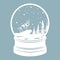 A snow globe, snow inside and a Christmas tree with wolf. Laser cut. Vector illustration. Pattern for the laser cut, plotter and