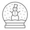 Snow globe thin line icon, christmas and glass, crystal ball sign, vector graphics, a linear pattern