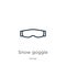 Snow goggle icon. Thin linear snow goggle outline icon isolated on white background from winter collection. Line vector snow