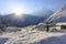 Snow and Himalaya Machapuchare mountain with sunrise, Annapurna base camp, Nepal