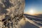 Snow icy wall of the old lift in the mountains Hibiny