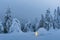 Snow igloo luminous from the inside