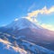 Snow kissed Fuji mountain summit stands out in breathtaking winter scenery