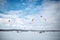 Snow kiting on a snowboard on a frozen lake