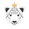 Snow leopard with crown. Snow leopard character, crown stickers.