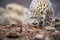 snow leopard stalking prey in rocky terrain