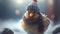 The snow-loving chicken with glasses, scarf, and hat