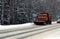 Snow machine cleans snow on the track in winter