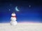 Snow man and  moon on starry sky winter snowy weather fairy night festive  Christmas tree  blue nature landscape background  greet