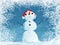 Snow man in santa cap in frame