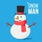 Snow Man Vector. Winter Fun Activity. Classic Christmas Snowman With Piligrim Hat Isolated Flat Cartoon Illustration