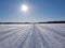 Snow mobile route on frozen lake