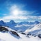 Snow mountain and blue sky. Spring sunshiny alps mountain view