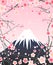 Snow mountain and cherry blossom