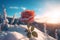 Snow mountain frozen rose sunrise. Generate Ai