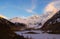 Snow mountain and glacier in the setting sun