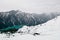 Snow mountain and Kurobe dam lake in Tateyama Kurobe Alpine Rout