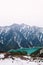 Snow mountain and Kurobe dam lake in Tateyama Kurobe Alpine Rout