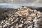 Snow on mountain village of Speloncato in Corsica