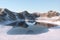 Snow mountains and lake, natural background, 3d rendering