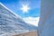 The snow mountains wall of Tateyama Kurobe alpine with blue sky