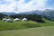 Snow mountains with yurts