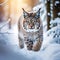 Snow Nature - Lynx Face Walk in Winter Wildlife in Europe - Lynx in the Snowy Forest in February