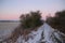 Snow path in the early morning