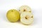 Snow pear or Fengsui pear on white background, Korea pear fresh fruit with slices on white background