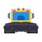 Snow plow tractor front view vector icon equipment machine. Removal winter vehicle loader. Clean road truck with scoop