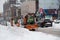 Snow Plows clearing street down town toronto