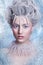 Snow Queen. Fantasy girl portrait. Winter fairy portrait. Young woman with creative silver artistic make-up. Winter Portrait.