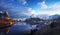 Snow in Reine Village, Lofoten Islands, Norway