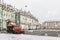 Snow removal on the Palace Square in St. Petersburg. Russia