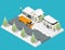 Snow Removal from Road Scene Concept 3d Isometric View. Vector